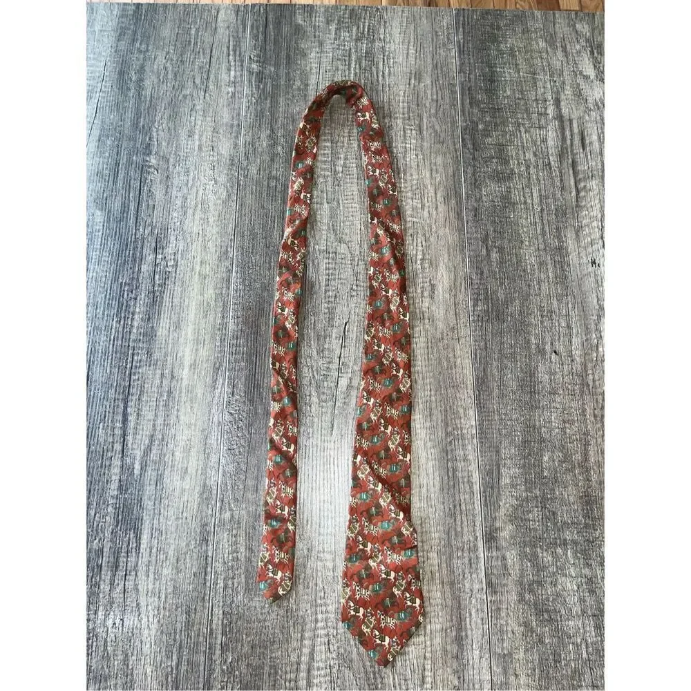 Salvatore Ferragamo Men's US Horse Print Orange Red Silk Necktie